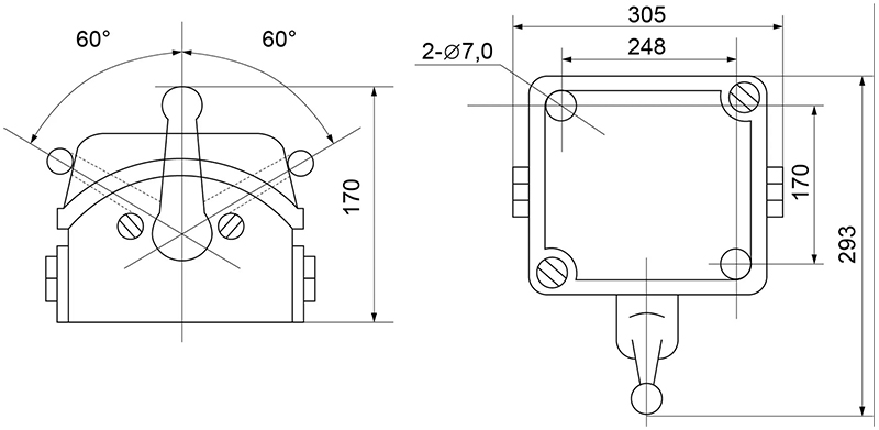 Установочные и габаритные размеры QS5-100P/4